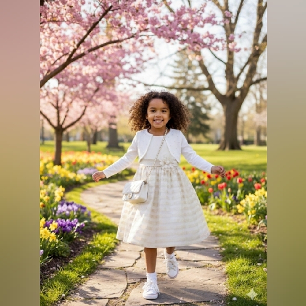 American Princess Elegant Cream and Gold Girl's Dress, Size 5, NWT